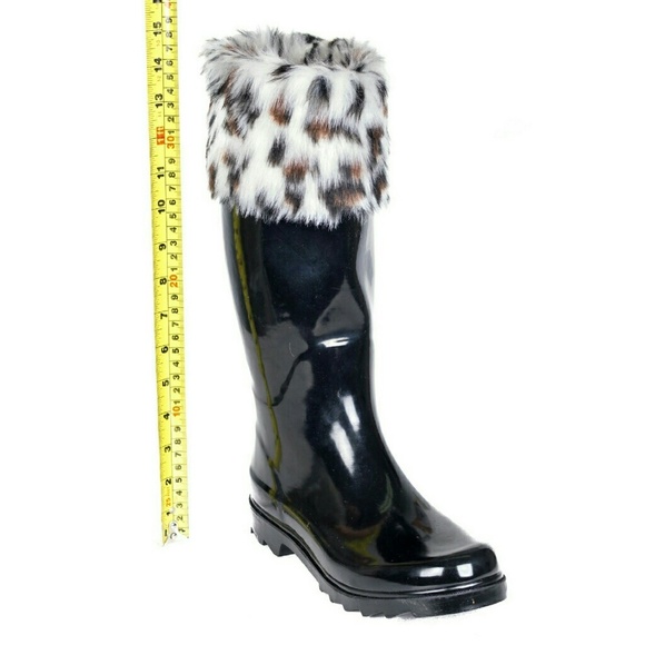 Women Tall Faux Fur Cuff Rain Boots, RB-1804 - Picture 3 of 4